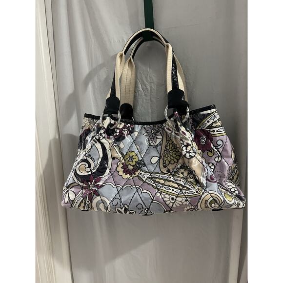 Brighton Handbags - Brighton Blue Purple Floral Paisley Quilted Vinyl Covered Tote Bag 17x10x6